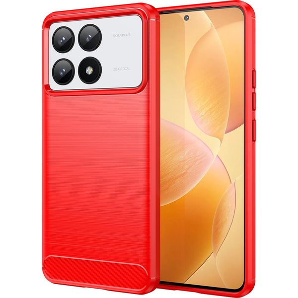 Custodia Per Xiaomi Redmi K70 In Silicone Tpu Morbido, Fibra Di Carbonio, Custodia Protettiva Antiurto Rossa-image