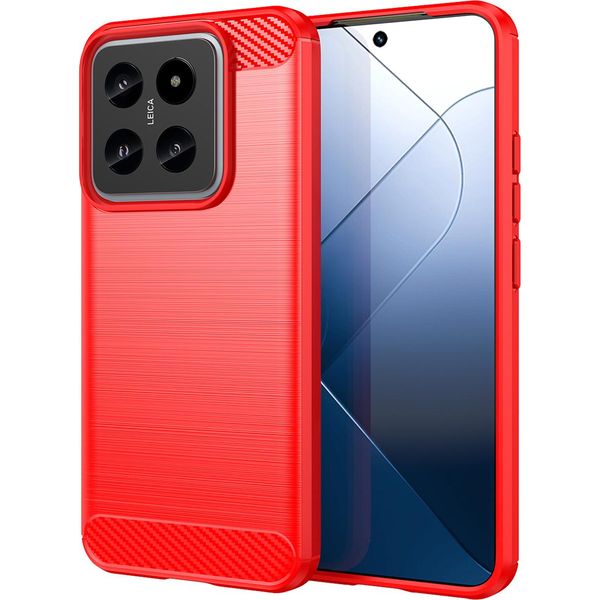 Custodia Per Xiaomi 14 In Silicone Tpu Morbido, Fibra Di Carbonio, Custodia Protettiva Antiurto Rossa-image