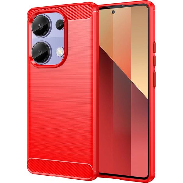 Custodia Per Xiaomi Redmi Note 13 Pro 4G In Silicone Tpu Morbido, Fibra Di Carbonio, Custodia Protettiva Antiurto Rosso-image
