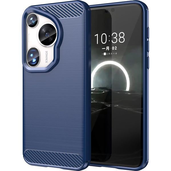 Custodia Per Huawei Pura 70 Custodia Protettiva Ultra Morbida In Silicone Tpu, Fibra Di Carbonio, Antiurto Blu-image
