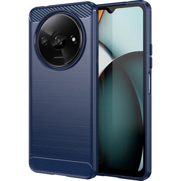 Custodia Per Xiaomi Redmi A3 In Silicone Tpu Morbido, Fibra Di Carbonio, Custodia Protettiva Antiurto Blu-image