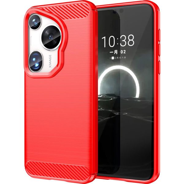Custodia Per Huawei Pura 70 Custodia Protettiva Ultra Morbida In Silicone Tpu, Fibra Di Carbonio, Antiurto Rosso-image