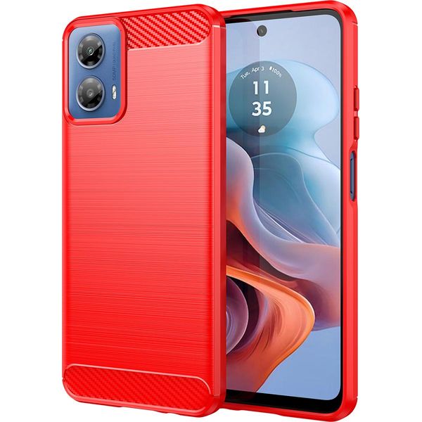 Custodia Per Motorola Moto G34 In Silicone Tpu Morbido, Fibra Di Carbonio, Custodia Protettiva Antiurto Rossa-image