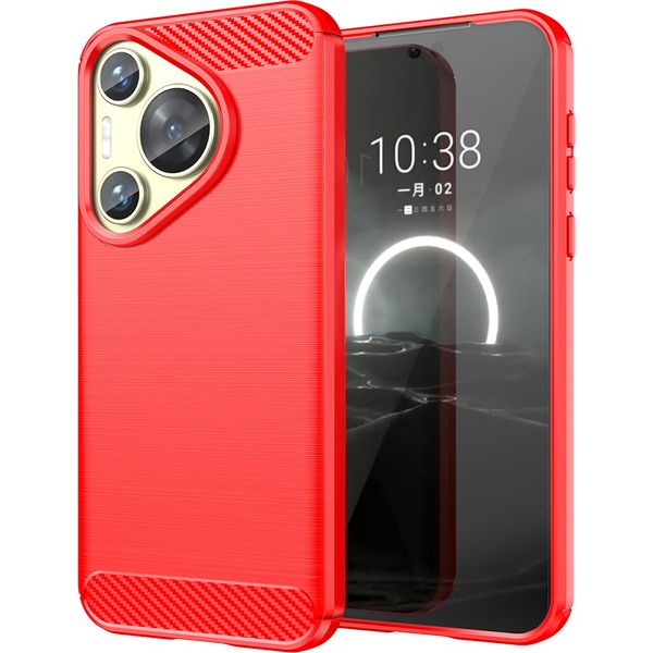 Custodia Per Huawei Pura 70 In Silicone Tpu Morbido, Fibra Di Carbonio, Custodia Protettiva Antiurto Rossa-image