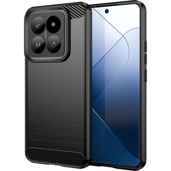 Custodia Per Xiaomi 14 Pro In Silicone Tpu Morbido, Fibra Di Carbonio, Custodia Protettiva Antiurto Nera-image