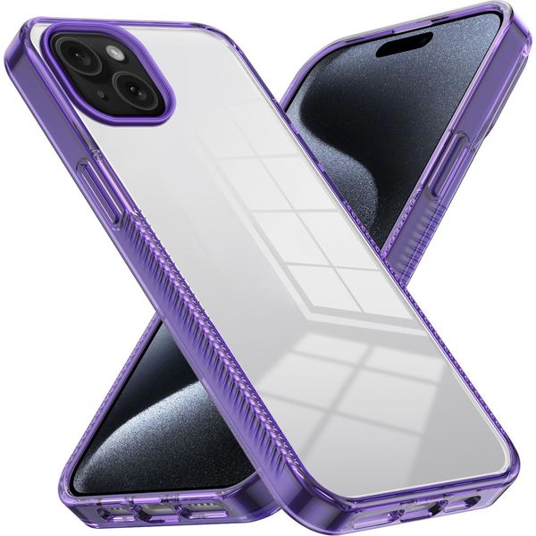 Custodia Per Iphone 15 Plus Crystal Clear Antiscivolo Antiurto Tpu Bumper Custodia Per Cellulare Viola-image