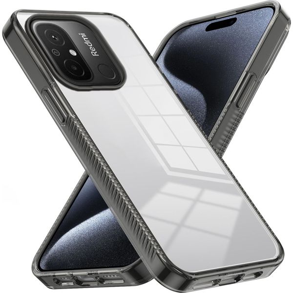 Custodia Per Xiaomi Redmi 12C Custodia Protettiva In Tpu Antiscivolo, Trasparente, Antiurto Nero-image