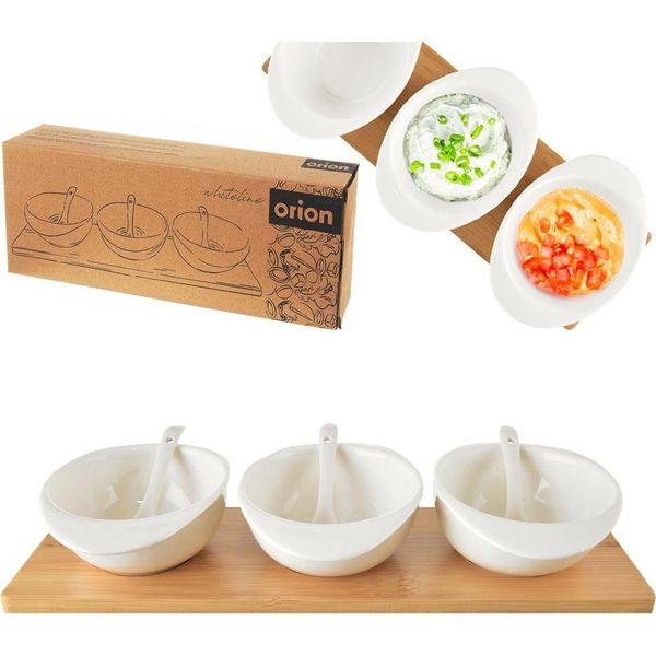 Orion Ciotole Per Snack In Porcellana Ciotole Per Snack In Porcellana Su Vassoio Bianco Whiteline 32 Cm 7 Cucchiai.-image