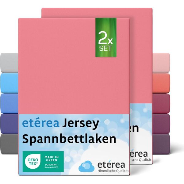 Set Di 2 Lenzuola In Jersey Rosa 140X200 Cm - 160X200 Cm - EtÉRea Lenzuola In Jersey 100% Cotone - Dimensioni 160X200 Cm - Colore Rosa-image