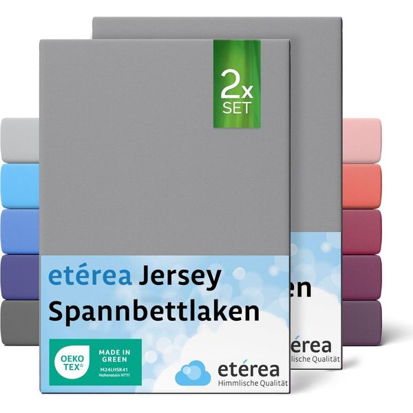 Set Di 2 Lenzuola In Jersey Grigio 140X200 Cm - 160X200 Cm - EtÉRea Lenzuola In Jersey 100% Cotone - Misura 140X200 Cm - Colore Grigio-image