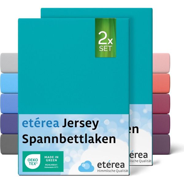 Set Di 2 Lenzuola In Jersey Ocean 140X200 Cm - 160X200 Cm - EtÉRea Lenzuola In Jersey 100% Cotone - Dimensioni 160X200 Cm - Colore Ocean-image