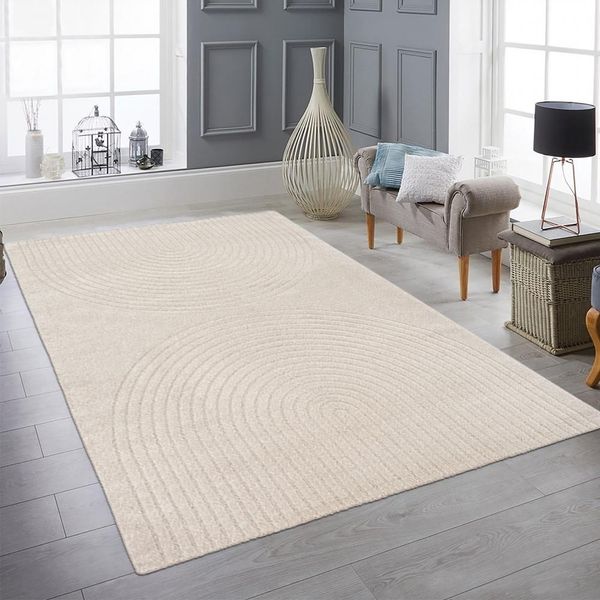 Tappeto Da Salotto Resistente Con Semplice Design Ad Arco In Beige Dimensioni - 120 X 160 Cm-image