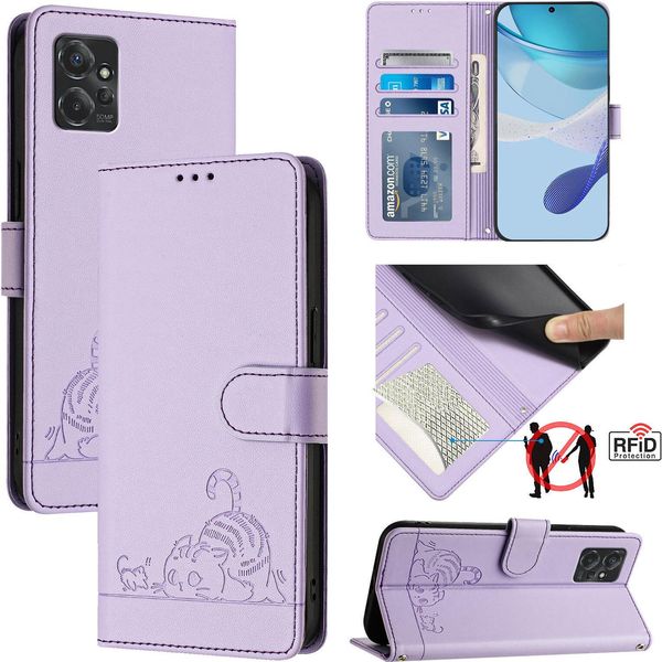 Custodia In Pelle Per Motorola Moto G Power (2023), Dolce Gatto Custodia Flip Con Funzione Stand E Portafoglio Viola-image