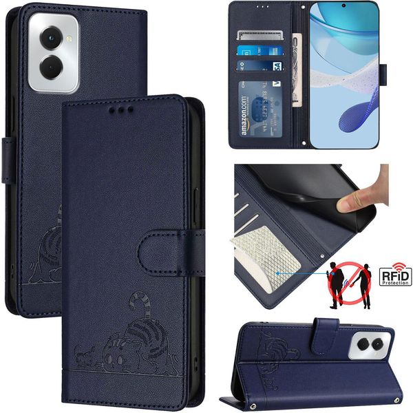 Custodia In Pelle Per Motorola Moto G Power (2024), Dolce Gatto Custodia Flip Con Funzione Stand E Portafoglio Blu-image