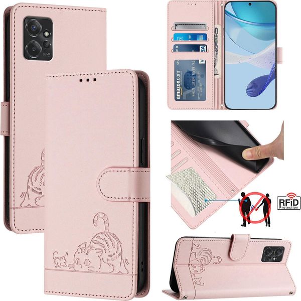 Custodia In Pelle Per Motorola Moto G Power (2023), Dolce Gatto Custodia Flip Con Funzione Stand E Portafoglio Rosa-image