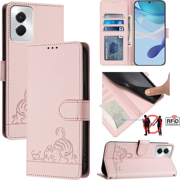 Custodia In Pelle Per Motorola Moto G Power (2024), Dolce Gatto Custodia Flip Con Funzione Stand E Portafoglio Rosa-image