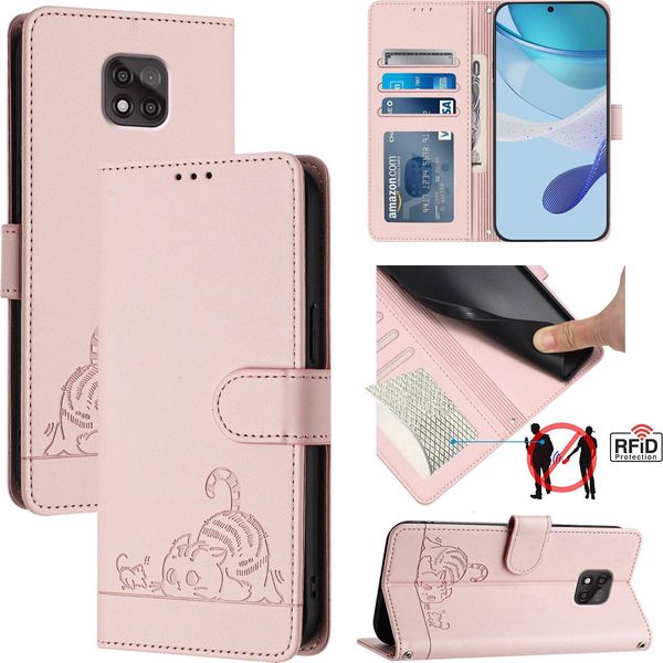 Custodia In Pelle Per Motorola Moto G Power (2021), Dolce Gatto Custodia Flip Con Funzione Stand E Portafoglio Rosa-image