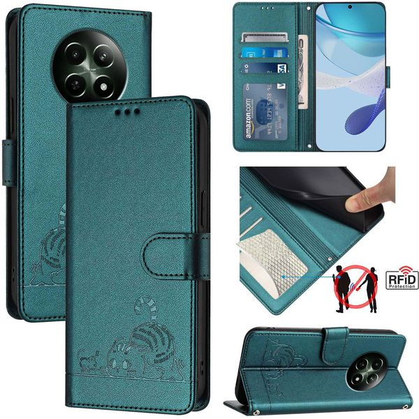 Custodia In Pelle Per Realme 12 5G, Dolce Gatto Custodia Flip Con Funzione Stand E Portafoglio Verde-image