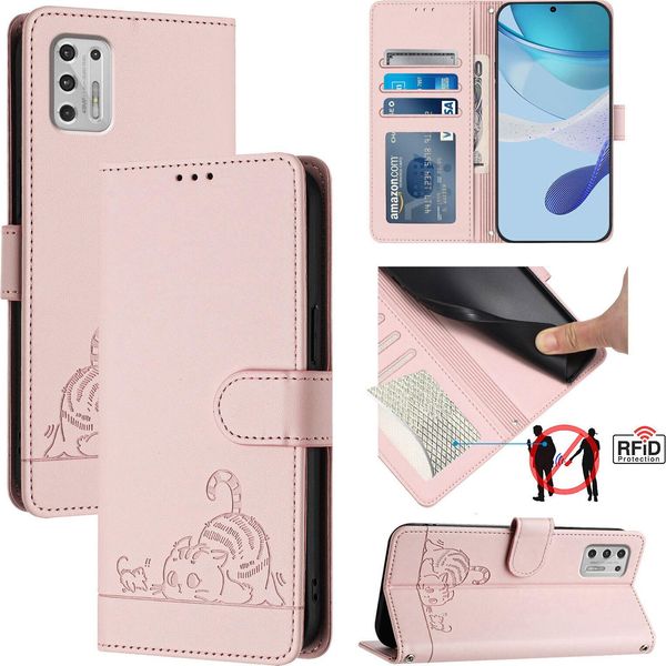 Custodia In Pelle Per Motorola Moto G Stylus 4G (2021), Dolce Gatto Custodia Flip Con Funzione Stand E Portafoglio Rosa-image
