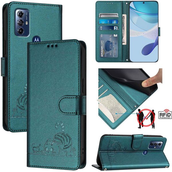 Custodia In Pelle Per Motorola G Pure/Moto G Play (2023), Dolce Gatto Custodia Flip Con Funzione Stand E Portafogli Verde-image