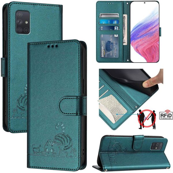 Custodia In Pelle Per Samsung Galaxy A71 4G, Dolce Gatto Custodia Flip Con Funzione Stand E Portafoglio Verde-image