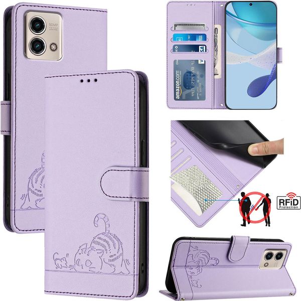 Custodia In Pelle Per Motorola Moto G Stylus 5G (2023), Dolce Gatto Custodia Flip Con Funzione Stand E Portafoglio Viola-image