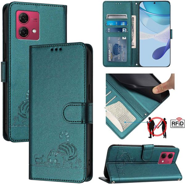 Custodia In Pelle Per Motorola Moto G84, Dolce Gatto Custodia Flip Con Funzione Stand E Portafoglio Verde-image
