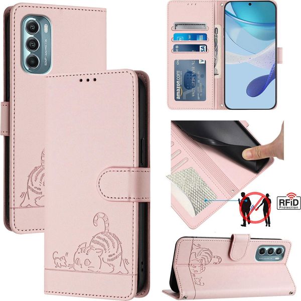 Custodia In Pelle Per Motorola Moto G Stylus 5G (2022), Dolce Gatto Custodia Flip Con Funzione Stand E Portafoglio Rosa-image
