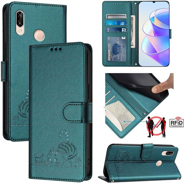 Custodia In Pelle Per Huawei P20 Lite, Dolce Gatto Custodia Flip Con Funzione Stand E Portafoglio Verde-image
