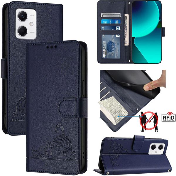 Custodia In Pelle Per Xiaomi Poco X5/Redmi Note 12 5G, Dolce Gatto Custodia Flip Con Funzione Stand E Portafoglio Blu-image
