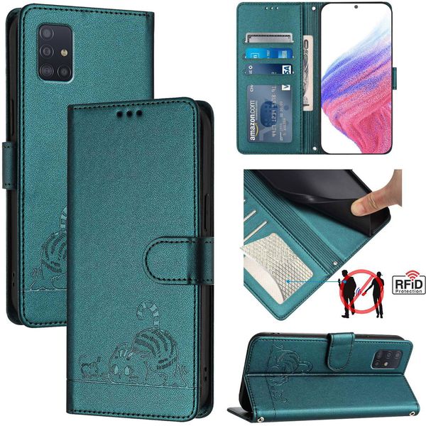 Custodia In Pelle Per Samsung Galaxy A51 5G, Dolce Gatto Custodia Flip Con Funzione Stand E Portafoglio Verde-image