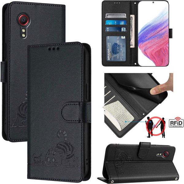 Custodia In Pelle Per Samsung Galaxy Xcover 5, Dolce Gatto Custodia Flip Con Funzione Stand E Portafoglio Nero-image
