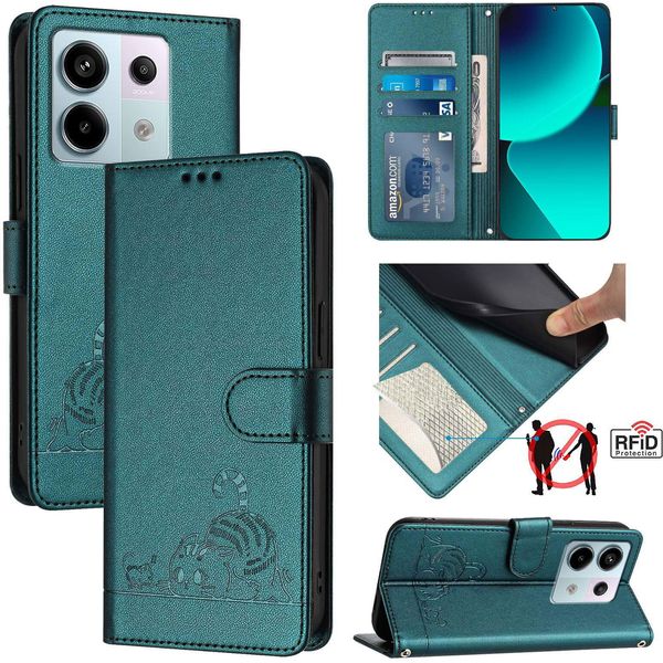 Custodia In Pelle Per Xiaomi Poco X6/Redmi Note 13 Pro 5G, Dolce Gatto Flip Case Con Funzione Stand E Portafoglio Verde-image