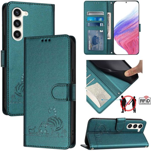 Custodia In Pelle Per Samsung Galaxy S23+, Dolce Gatto Custodia Flip Con Funzione Stand E Portafoglio Verde-image