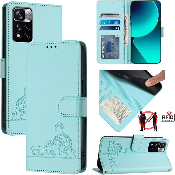 Custodia In Pelle Per Xiaomi Redmi Note 11 Pro 5G/4G / Note 12 Pro 4G, Dolce Gatto Flip Case Con Funzione Stand E Portafoglio Verde Chiaro-image
