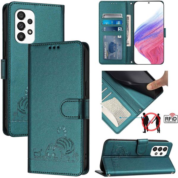 Custodia In Pelle Per Samsung Galaxy A33, Dolce Gatto Custodia Flip Con Funzione Stand E Portafoglio Verde-image