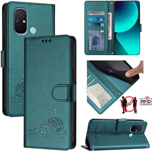 Custodia In Pelle Per Xiaomi Redmi 12C /Redmi 11A, Dolce Gatto Flip Case Con Funzione Stand E Portafoglio Verde-image