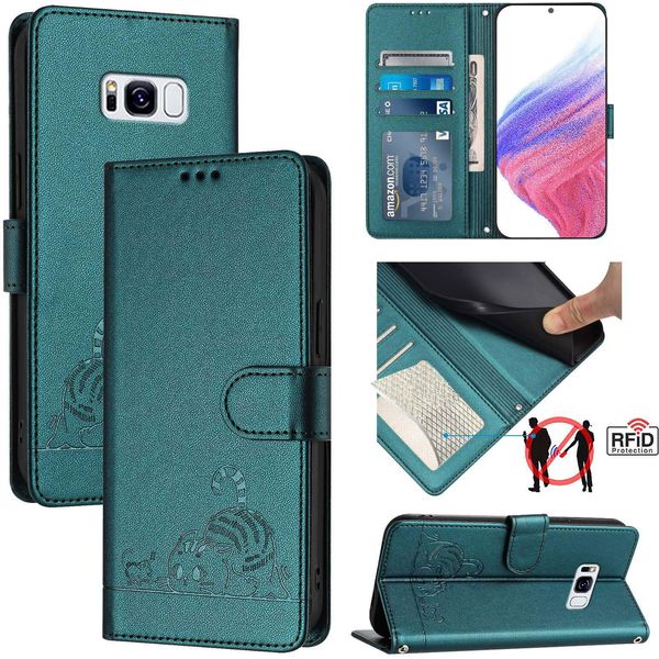 Custodia In Pelle Per Samsung Galaxy S8 Plus, Dolce Gatto Custodia Flip Con Funzione Stand E Portafoglio Verde-image