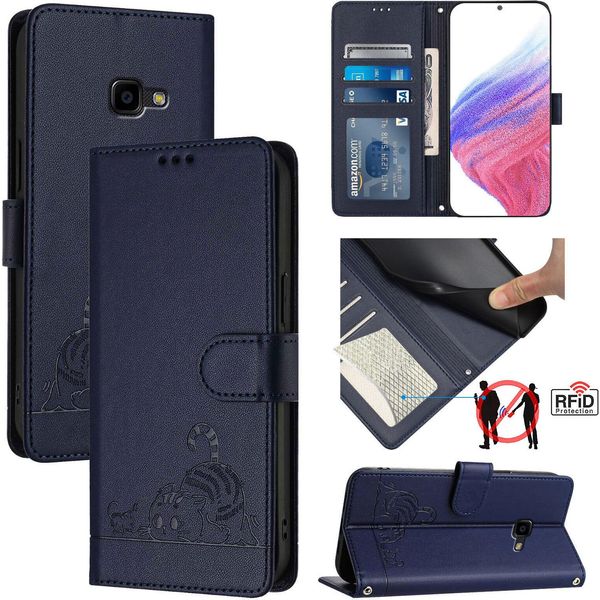 Custodia In Pelle Per Samsung Galaxy Xcover 4/Xcover 4S, Dolce Gatto Custodia Flip Con Funzione Stand E Portafoglio Blu-image