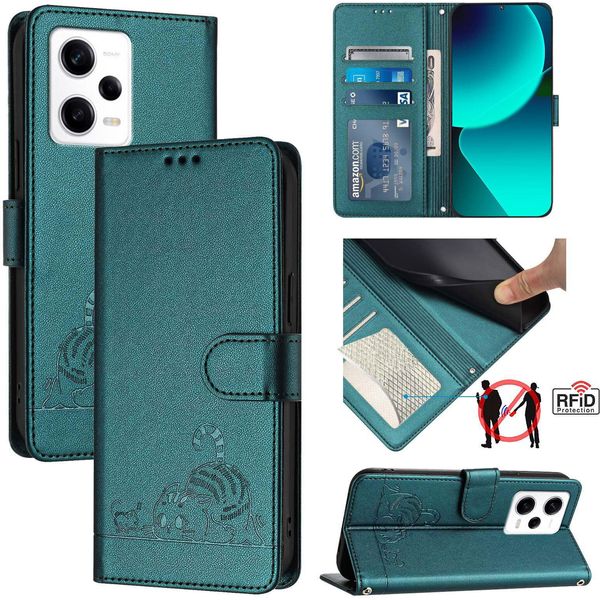 Custodia In Pelle Per Xiaomi Poco X5 Pro/Redmi Note 12 Pro 5G, Dolce Gatto Flip Case Con Funzione Stand E Portafoglio Verde-image