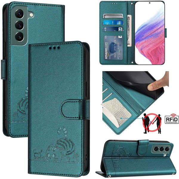 Custodia In Pelle Per Samsung Galaxy S22+ 5G, Dolce Gatto Custodia Flip Con Funzione Stand E Portafoglio Verde-image
