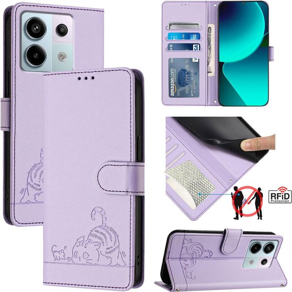 Custodia In Pelle Per Xiaomi Poco X6/Redmi Note 13 Pro 5G, Dolce Gatto Flip Case Con Funzione Stand E Portafoglio Viola-image
