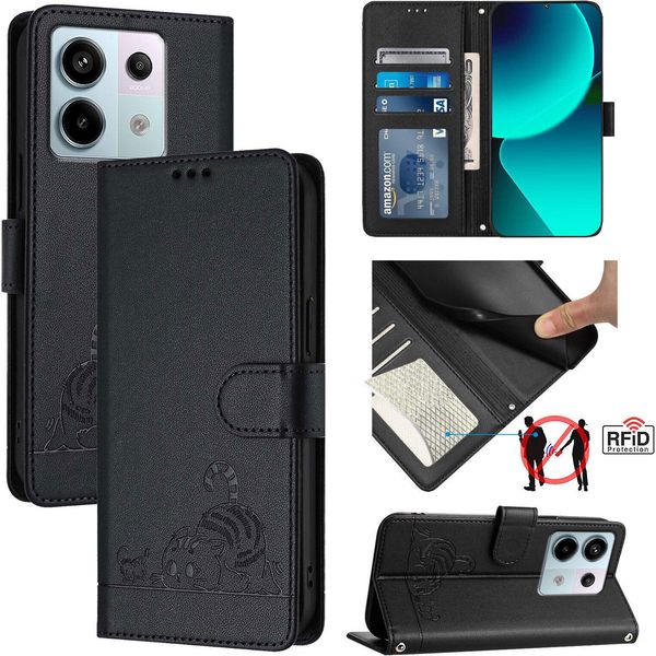 Custodia In Pelle Per Xiaomi Poco X6/Redmi Note 13 Pro 5G, Dolce Gatto Flip Case Con Funzione Stand E Portafoglio Nero-image