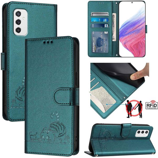 Custodia In Pelle Per Samsung Galaxy M52 5G, Dolce Gatto Custodia Flip Con Funzione Stand E Portafoglio Verde-image