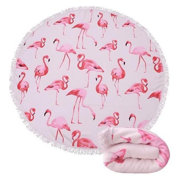 Telo Mare Rotondo In Poliestere, Telo Da Bagno In Microfibra, Coperta Da Spiaggia Con Diametro Di 150 Cm - Cubalinka Flamingo-image