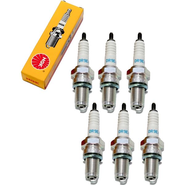 Set Di Candele Di Accensione Ngk 6X DR9EA Con Soppressione Delle Interferenze, Filettatura Lunga 19,0 Mm Ø 12,0 Mm Esagono 18,0 Mm, Distanza Tra Gli Elettrodi 0,75 Mm, Potere Calorifico 9, 2871 / 3437-image