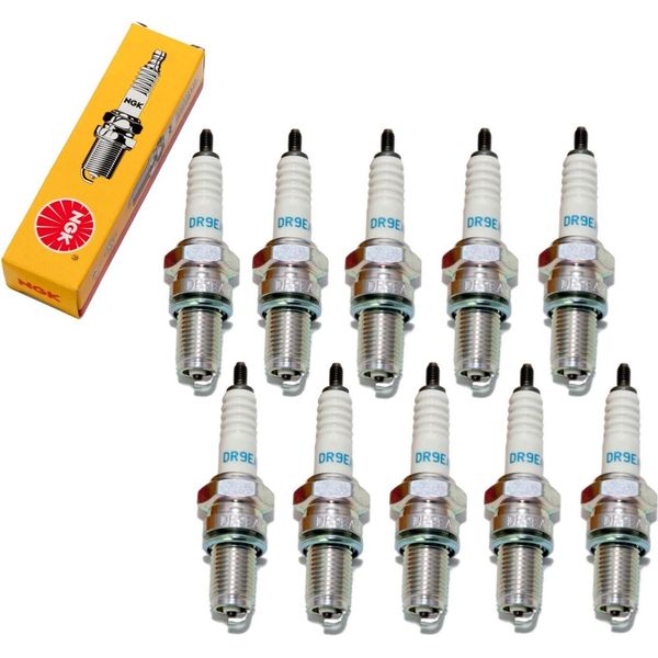 Set Di Candele Di Accensione Ngk 10X DR9EA Con Soppressione Delle Interferenze, Filettatura Lunga 19,0 Mm Ø 12,0 Mm Esagono 18,0 Mm, Distanza Tra Gli Elettrodi 0,75 Mm, Potere Calorifico 9, 2871 / 3437-image