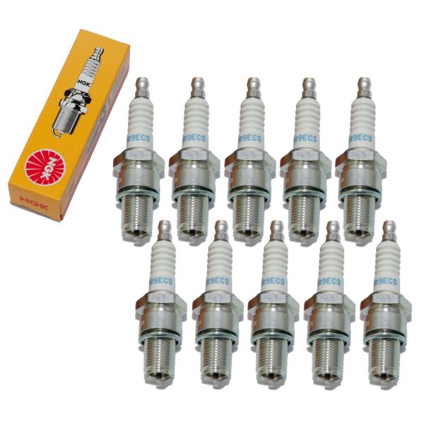 Set Di Candele Di Accensione Ngk 10X BR9ECS Con Soppressione Delle Interferenze, Filettatura Lunga 19,0 Mm Ø 14,0 Mm Esagono 20,8 Mm, Distanza Tra Gli Elettrodi 0,75 Mm, Potere Calorifico 9, 3570 / 4677-image