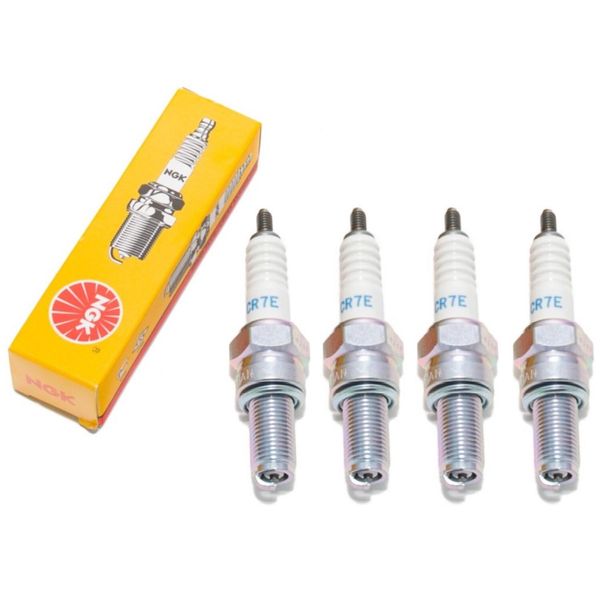 Set Di Candele Di Accensione Ngk 4X CR7E Con Soppressione Delle Interferenze, Filettatura Lunga 19,0 Mm Ø 10,0 Mm Esagono 16,0 Mm, Distanza Tra Gli Elettrodi 0,75 Mm, Potere Calorifico 7, 4509 / 4578 / 7513-image