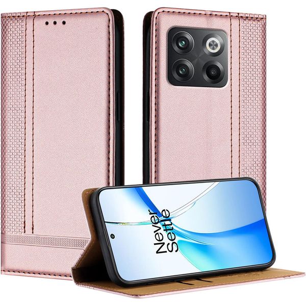 Custodia Per Oneplus 10T In Pelle Con Funzione Stand Rosa-image